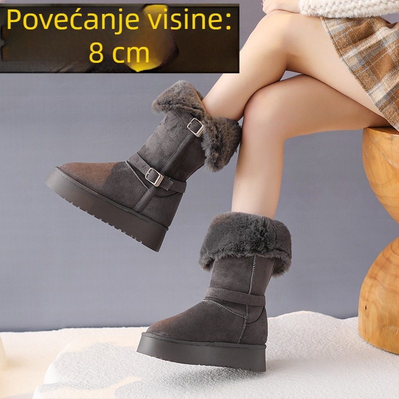 Ženske zimske čizme za snijeg, visoki gornji dio, 8 cm povećanje visine, debeli potplat, podstava s flisom