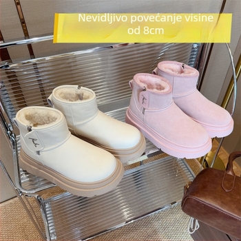 Ženske čizme za snijeg, gornji dio od kravlje kože, podstava od umjetnog krzna, gumena potplata, srednje visoke