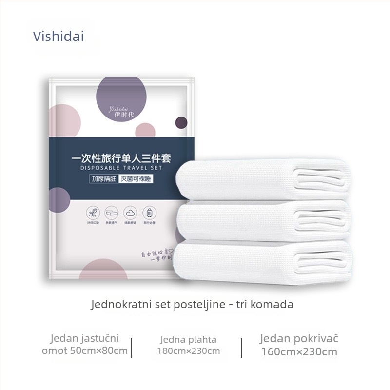 Četverodjelni putni set posteljine od netkane tkanine: navlaka za pokrivač, jednokratni list za posteljinu i navlake za jastuke