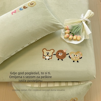 Prekrivač za krevet od velura, 3-djelni set, izšiven, reaktivno bojanje, moderan minimalistički stil