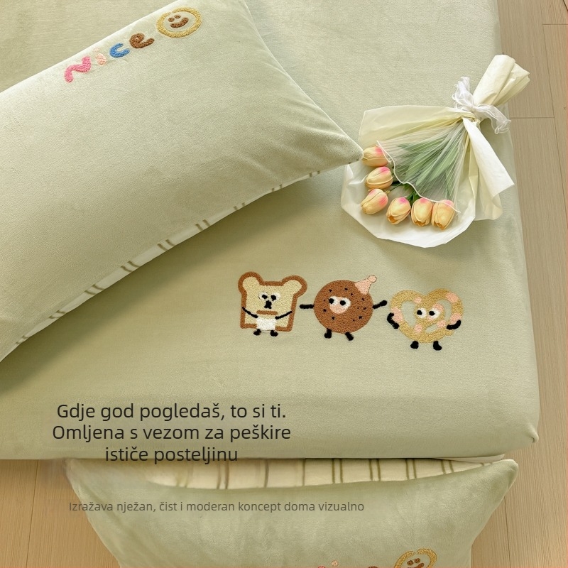 Prekrivač za krevet od velura, 3-djelni set, izšiven, reaktivno bojanje, moderan minimalistički stil
