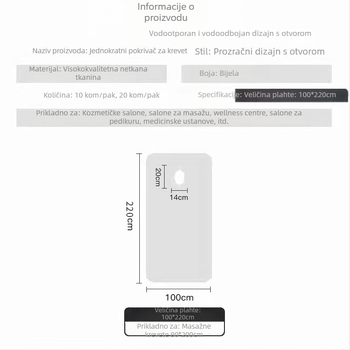 Jednokratna posteljina od netkanog materijala za kozmetičke i masažne stolove, s otvorima, prozračna i vodootporna, s elastičnim kutovima