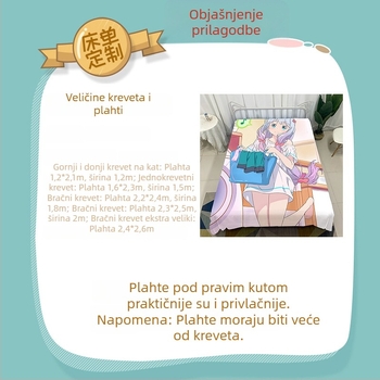 Krevetni list po narudbi za studenski dom s motivom crtića, 100% pamuk, zaštitni madrac