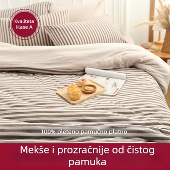 Pletena pamukova navlaka za prekrivač s geometrijskim uzorkom, pređa obojena, twill tkanina, moderni minimalistički stil, dostupno u veličinama za jednokrevetnu i dvokrevetnu posteljinu