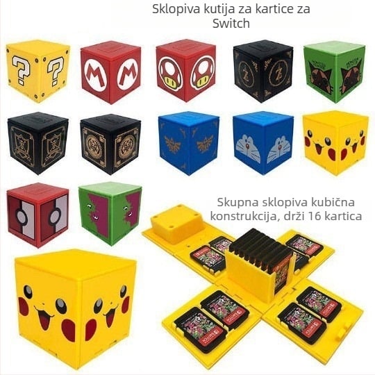 Kutija za pohranu kartica Nintendo Switch, sklopiva od ABS-a, injekcijski oblikovana, kapacitet 16 kartica, masa 110 g