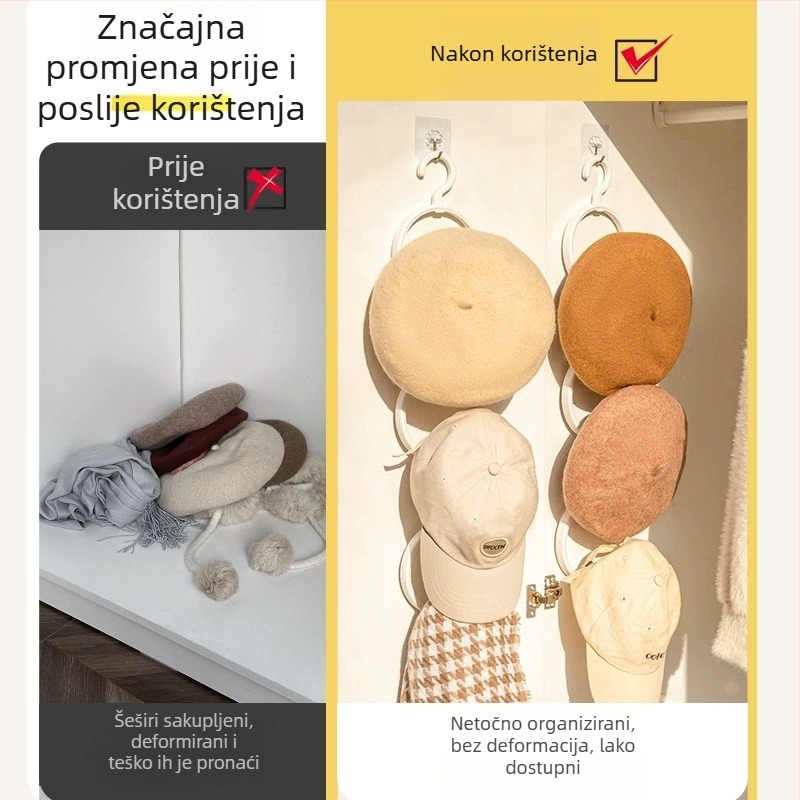 Zidni vješalica za kapu s višestrukim redovima kukica, moderni minimalistički dizajn, materijal PP, nosivost 2 kg