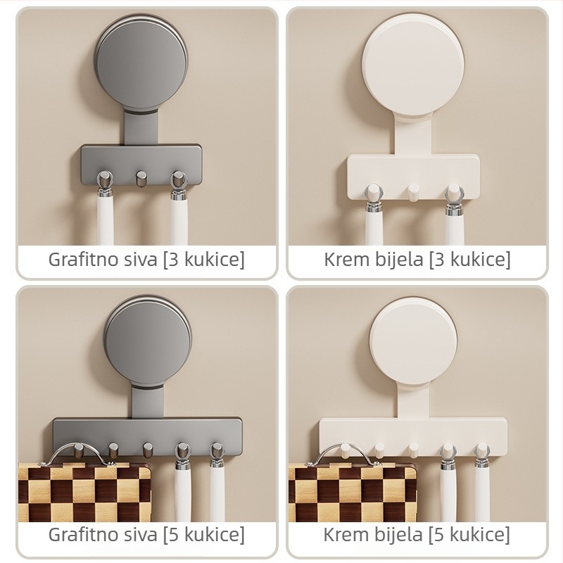 Kuhinjski vješalice s vakuum držačima — ABS, više redova, moderni minimalistički stil, nosivost 5–10 kg