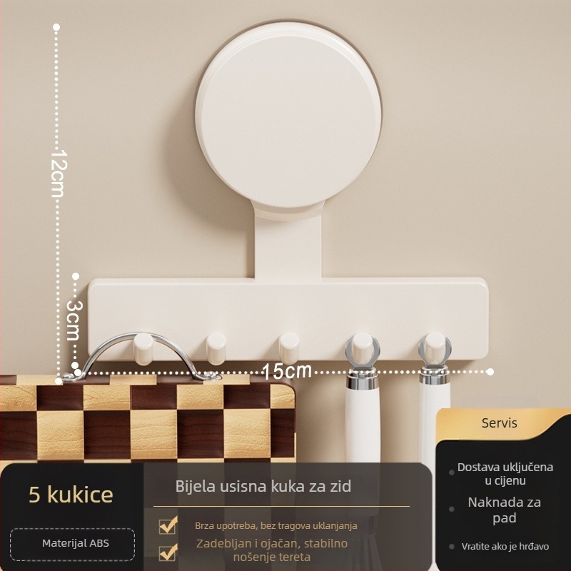 Kuhinjski vješalice s vakuum držačima — ABS, više redova, moderni minimalistički stil, nosivost 5–10 kg