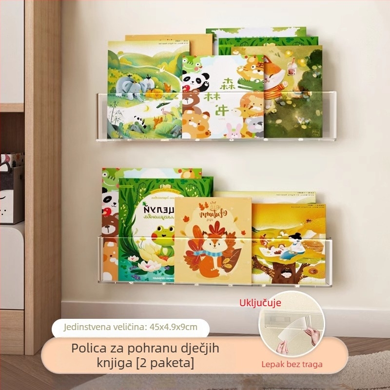 Zidni izložbeni polic za knjige, bez bušenja, bez montaže, PET materijal, jednoslojni, za kozmetiku, kuhinju, kupaonicu i dnevni boravak