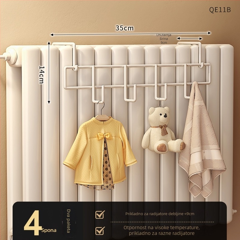 Kuka za radijator – bez rupa, univerzalna, debela, otporna na toplinu (ugljikova čelika, nosivost do 10 kg, kuka)