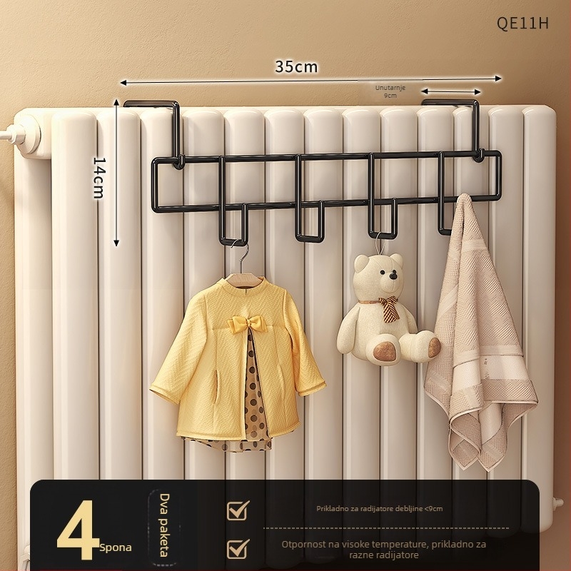 Kuka za radijator – bez rupa, univerzalna, debela, otporna na toplinu (ugljikova čelika, nosivost do 10 kg, kuka)