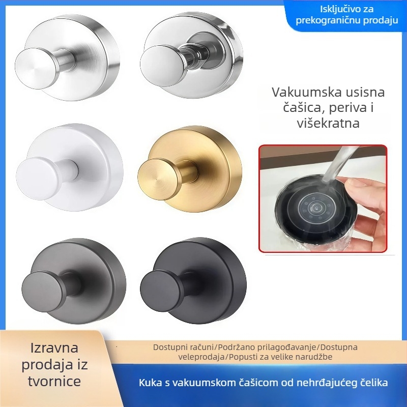 Kuka od nehrđajućeg čelika s vakuumskim držačem, bez bušenja, bez čavlića, za spavaću sobu i kupaonicu, skandinavski minimalistički dizajn