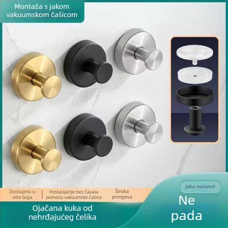 Kuka od nehrđajućeg čelika s vakuumskim držačem, bez bušenja, bez čavlića, za spavaću sobu i kupaonicu, skandinavski minimalistički dizajn