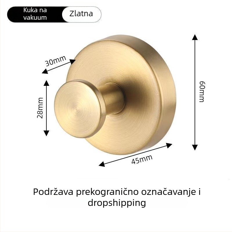 Kuka od nehrđajućeg čelika s vakuumskim držačem, bez bušenja, bez čavlića, za spavaću sobu i kupaonicu, skandinavski minimalistički dizajn