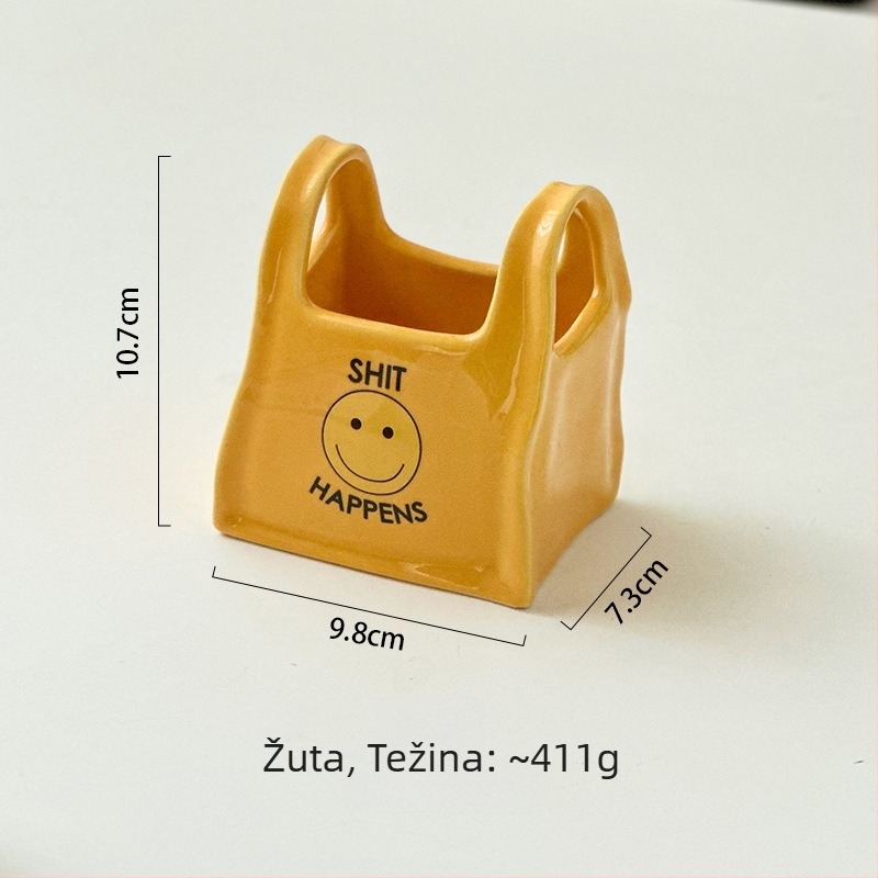 Keramički stolni organizator s motivom osmijeha — višestruka pohrana za olovke i šminku, kapacitet 300 ml, moderan minimalistički stil