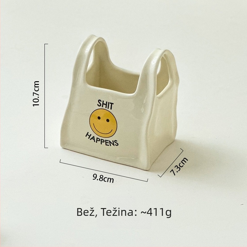 Keramički stolni organizator s motivom osmijeha — višestruka pohrana za olovke i šminku, kapacitet 300 ml, moderan minimalistički stil
