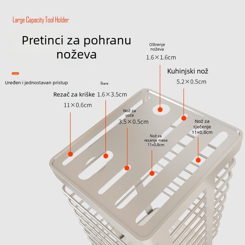 Stalak za nože od nehrđajućeg čelika, kuhinjski, zidni s odvodom