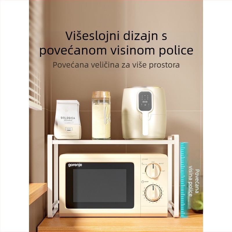 Zidni kuhinjski regač za mikrovalnu i posuđe, višeslojna polica za tanjure i začine, moderni minimalisticki dizajn, bez ugradnje