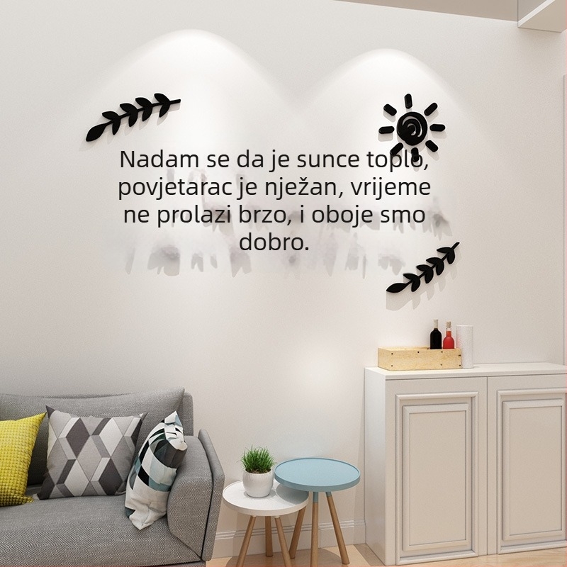 Hope tekst 3D acrilna naljepnica za zid, nordični stil, vodootporna, krajolik uzorak, za dnevni boravak