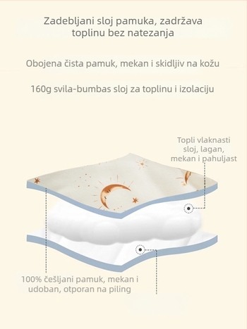 Kokon stil spavaća vreća za novorođenčad, 95% pamuk, podstava 95% pamuk, debeli zimski topli, za 0–1 godina, Klasa sigurnosti A