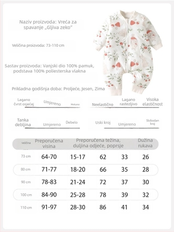 Dječji spavaći vreć s patentnim zatvaračem, bez kostiju, protiv kikanja, novorođenče, s odvojenim nogama, punilo 50 g