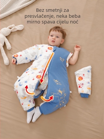 Xikati dječja vreća za spavanje, debeli za zimu i jesen, četiri sezone uporabe, stalna temperatura, odvojivi rukavi, karikatura uzorak
