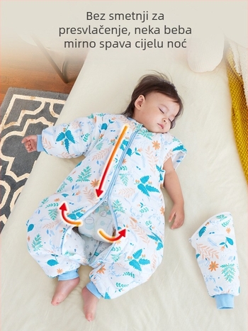 Xikati dječja vreća za spavanje, debeli za zimu i jesen, četiri sezone uporabe, stalna temperatura, odvojivi rukavi, karikatura uzorak