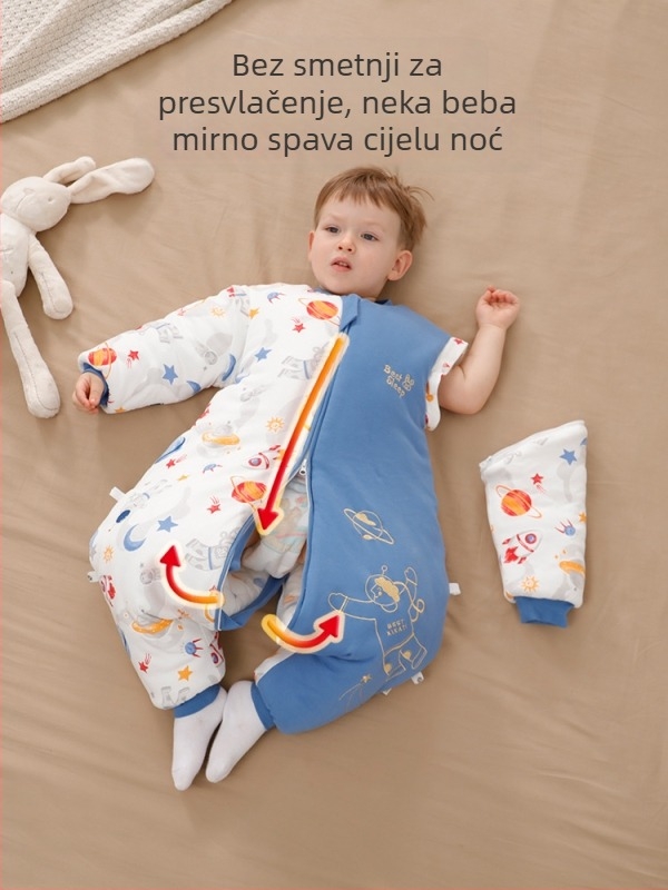 Xikati dječja vreća za spavanje, debeli za zimu i jesen, četiri sezone uporabe, stalna temperatura, odvojivi rukavi, karikatura uzorak