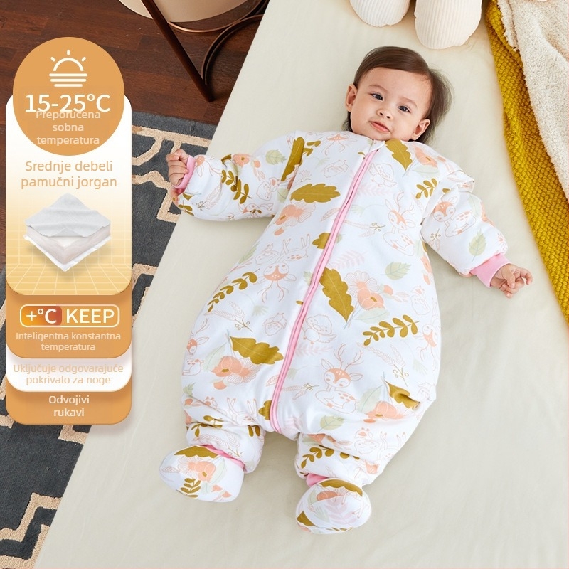 Xikati dječja vreća za spavanje, debeli za zimu i jesen, četiri sezone uporabe, stalna temperatura, odvojivi rukavi, karikatura uzorak