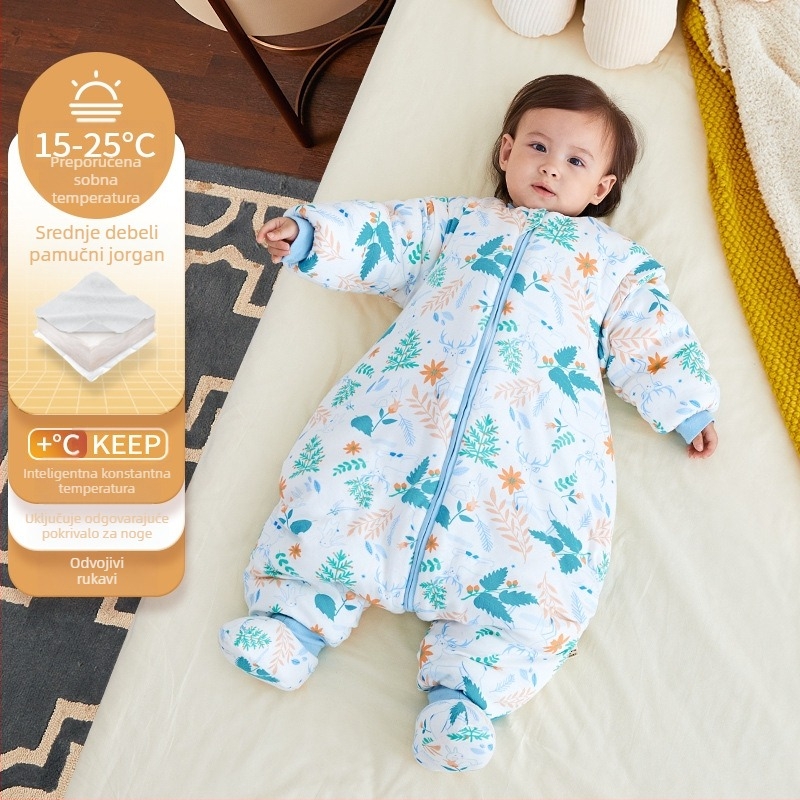 Xikati dječja vreća za spavanje, debeli za zimu i jesen, četiri sezone uporabe, stalna temperatura, odvojivi rukavi, karikatura uzorak