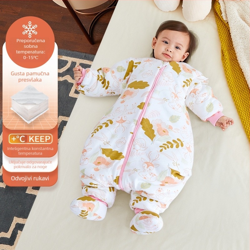 Xikati dječja vreća za spavanje, debeli za zimu i jesen, četiri sezone uporabe, stalna temperatura, odvojivi rukavi, karikatura uzorak