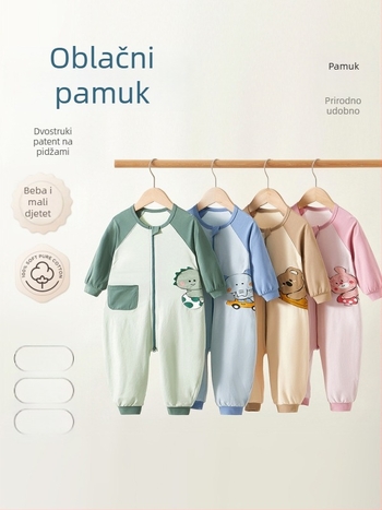 Dječja jednodijelna pidžama za kućnu upotrebu, unisex, proljeće-ljeto, 95% pamuk, karikatura uzorak, odvodi vlagu