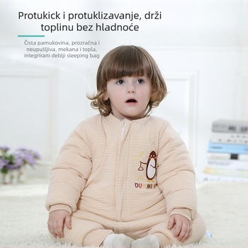 Dječji spavaći vaku s odijeljenim nogama, debeli zimski vreć s punjenjem od svilenih vlakana, vanjski i unutarnji dio od čistog pamuka (95%+), s uklonljivim rukavima.