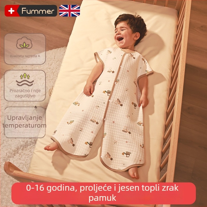 Dječja quiltirana vreća za spavanje, tkanina od čistog pamuka 95%+ i više, podstava od čistog pamuka 95%+, punilo poliester-pamučno, karikatura uzorak, pogodna za zimu, proljeće i jesen