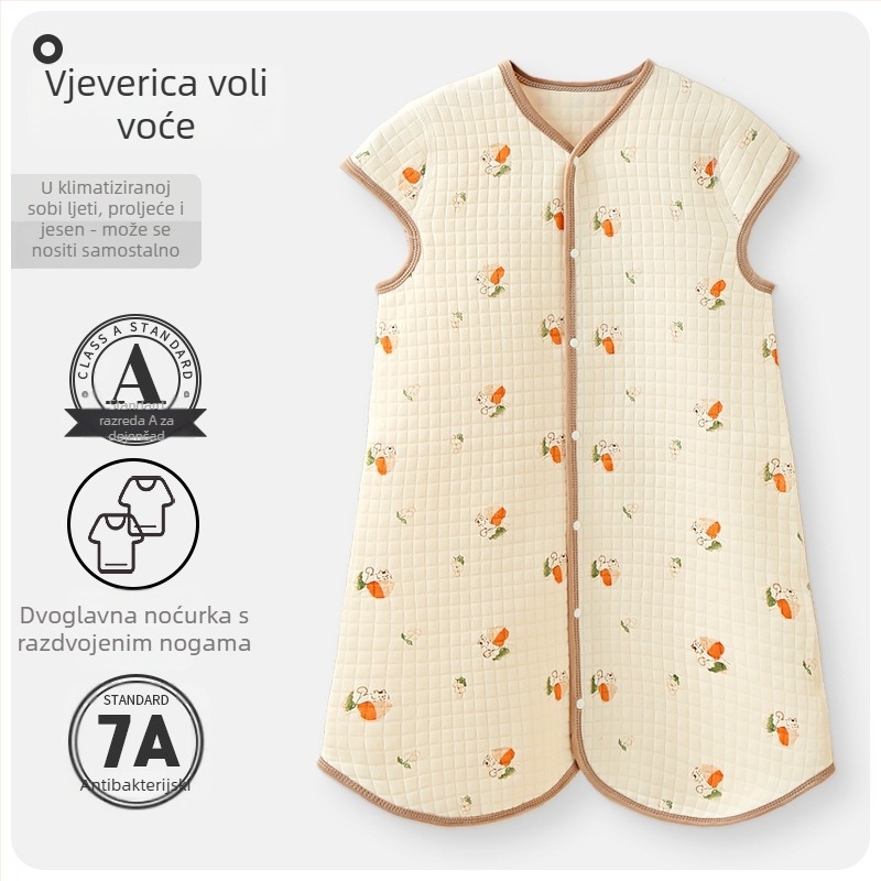 Dječja quiltirana vreća za spavanje, tkanina od čistog pamuka 95%+ i više, podstava od čistog pamuka 95%+, punilo poliester-pamučno, karikatura uzorak, pogodna za zimu, proljeće i jesen