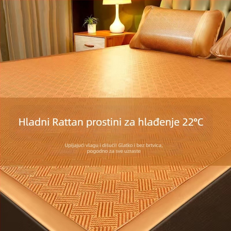Trodijelni sklopivi set prostirki za krevet s Ice Silk matom, dizajn od ratana, šivanje splicing