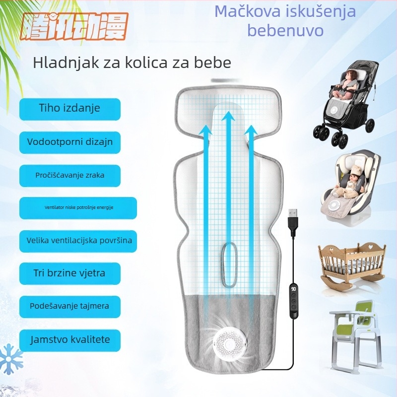 Ankeyue platneni električni ventilacijski madrac za dječji auto sjedalicu i kolica – prozračna sigurnosna podloga za bebe 1–3 godine