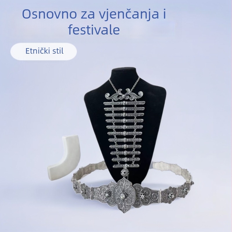 Etnički retro lanac za struk, metalni, širina oko 8 cm, duljina 110/105 cm