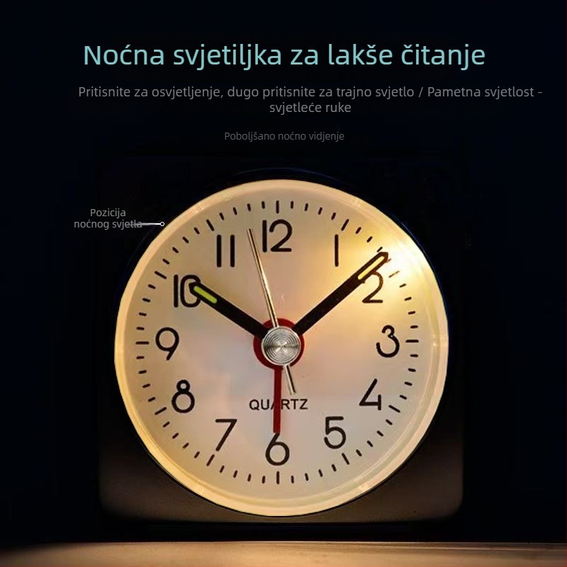emoyo budilica – baterijsko napajanje, kvarcni mehanizam, analogni prikaz s numeričkim oznakama, svijetli u mraku, PVC brojčanik