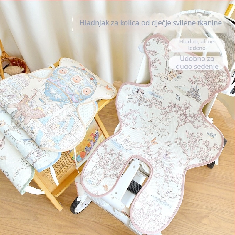 Mat za sjedalo kolica i dječjeg stolca - upija znoj, prozračan (Materijali: 100% poliester vlakna u warp smjeru + 100% celuloza u weft smjeru; Dob: 0–2 godine; Namjena: za kolica i dječji stolac)