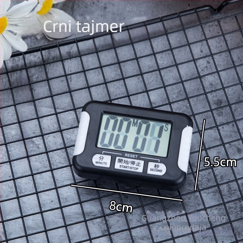 Elektronički kuhinjski timer s odbrojavanjem i alarmom, pravokutno plastično kućište, napajanje baterijom, kronograf