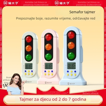 Dječji timer s dvostrukim režimom semafora (crveno‑zeleno), dječje zaključavanje, LED zaslon koji mijenja boju, napajanje baterijama
