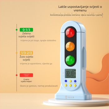 Dječji timer s dvostrukim režimom semafora (crveno‑zeleno), dječje zaključavanje, LED zaslon koji mijenja boju, napajanje baterijama