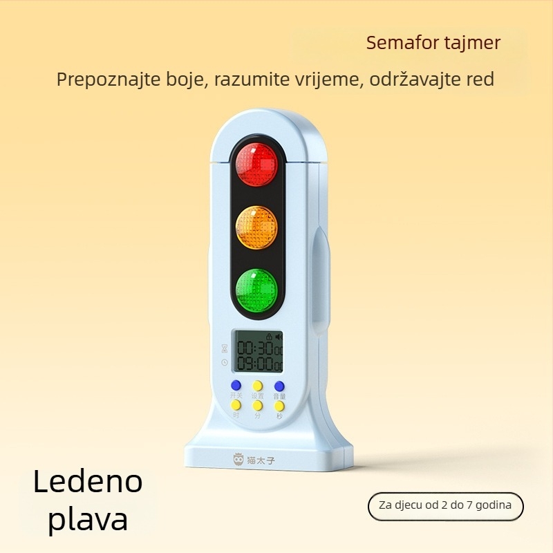 Dječji timer s dvostrukim režimom semafora (crveno‑zeleno), dječje zaključavanje, LED zaslon koji mijenja boju, napajanje baterijama