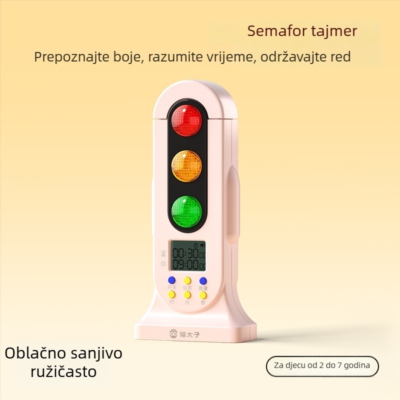 Dječji timer s dvostrukim režimom semafora (crveno‑zeleno), dječje zaključavanje, LED zaslon koji mijenja boju, napajanje baterijama
