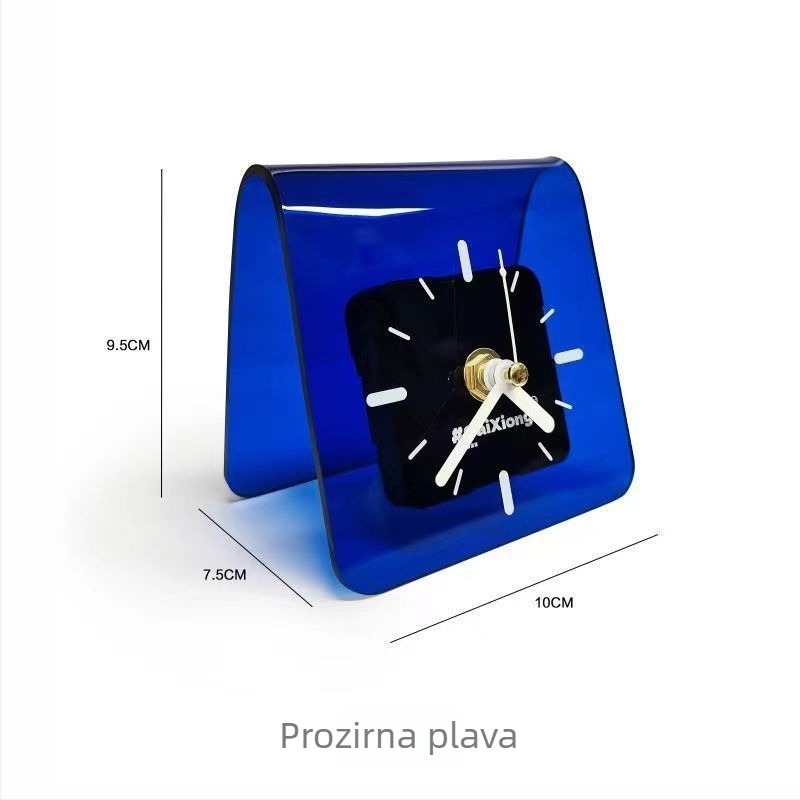 Stolni sat s tihim mehanizmom, punjivo napajanje, brojčanik od kaljenog stakla, kućište od MDF-a i PVC-a