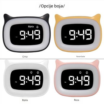 LED dječji budilnik s digitalnim zaslonom, karikaturalnog stila, alarm funkcija, sjaji u tami, vanjsko napajanje