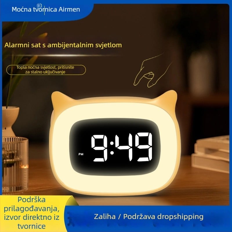 LED dječji budilnik s digitalnim zaslonom, karikaturalnog stila, alarm funkcija, sjaji u tami, vanjsko napajanje