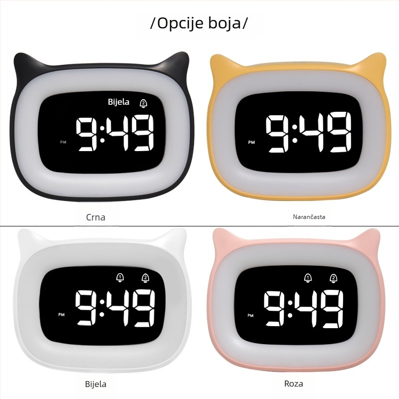 LED dječji budilnik s digitalnim zaslonom, karikaturalnog stila, alarm funkcija, sjaji u tami, vanjsko napajanje