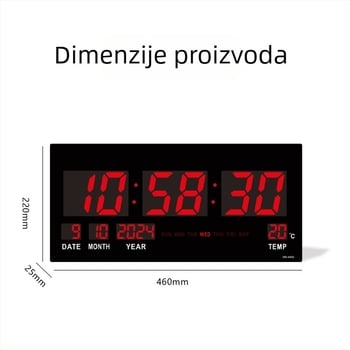 LED digitalni zidni sat s termometrom i prikazom tjedna – vanjsko napajanje, elektronički pogon